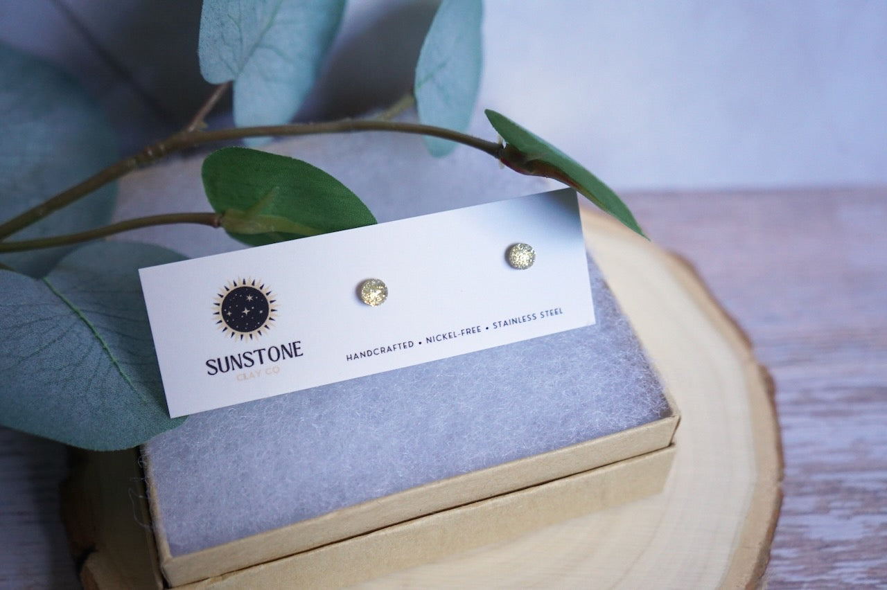 Shiny Shimmery Gold Circle Stud Earrings | Everyday Minis