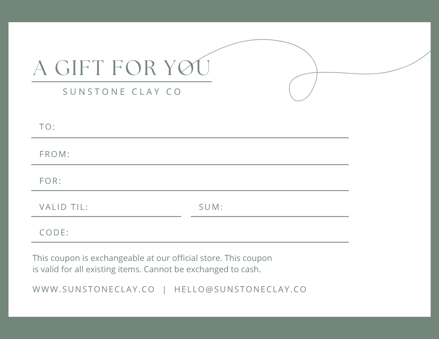 Sunstone Clay Co Gift Card
