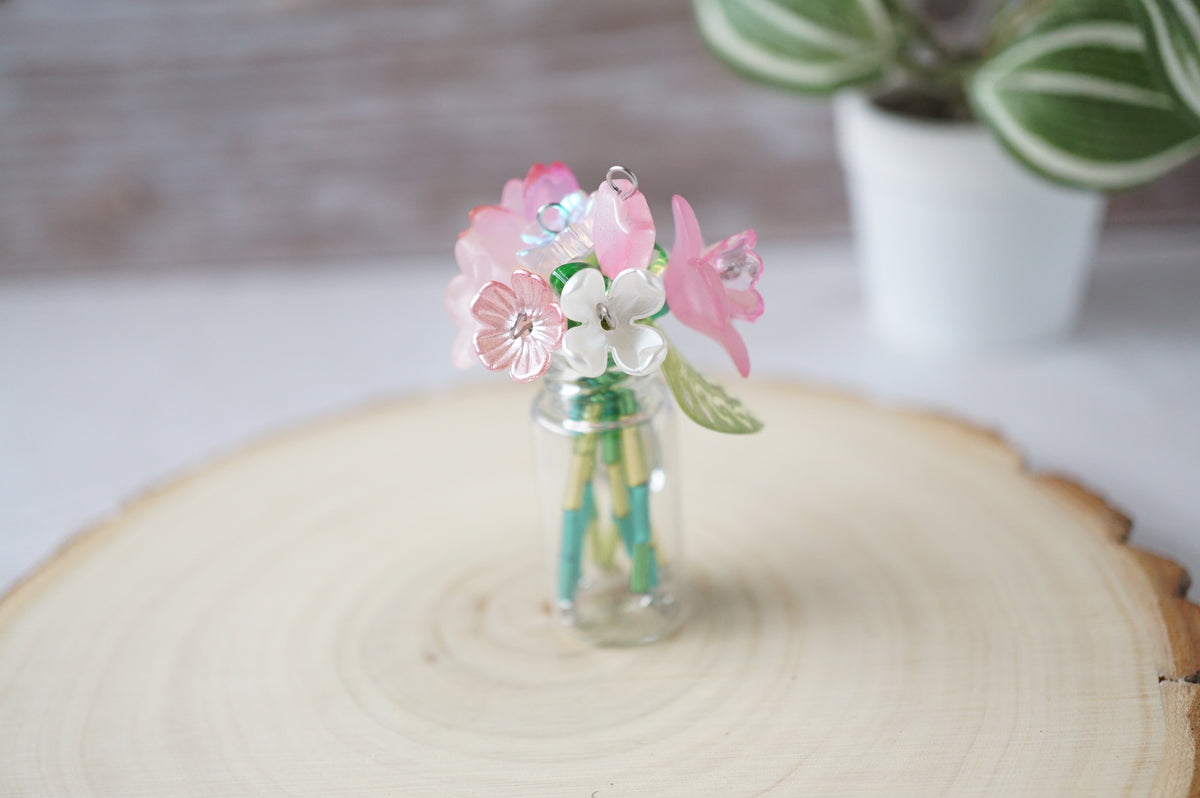 Blush: Mini Forever Flower Magnetic Vase with handmade flowers in soft pink, blush, peach and cream tones