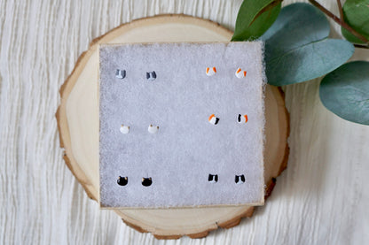 Handmade polymer clay cat stud earrings – cat design – one pair