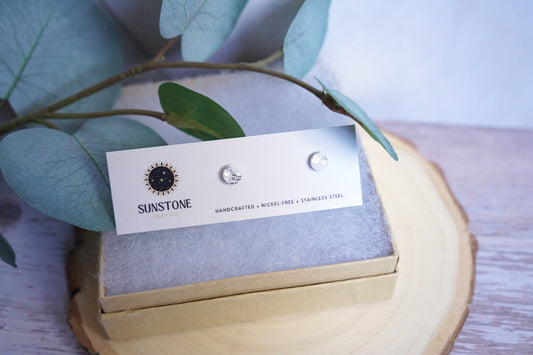 White and Silver Round Stud Earrings | Everyday Minis