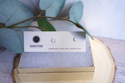 White and Silver Round Stud Earrings | Everyday Minis