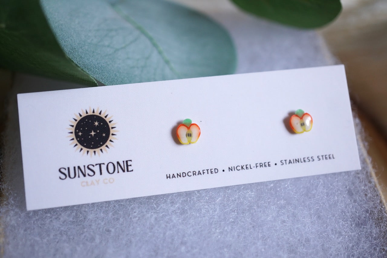 Handmade tiny apple earrings with stainless steel posts