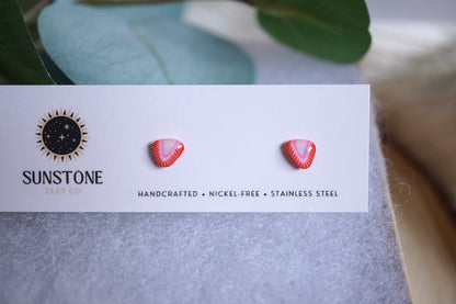 Tiny polymer clay strawberry slice earrings with stainless steel posts