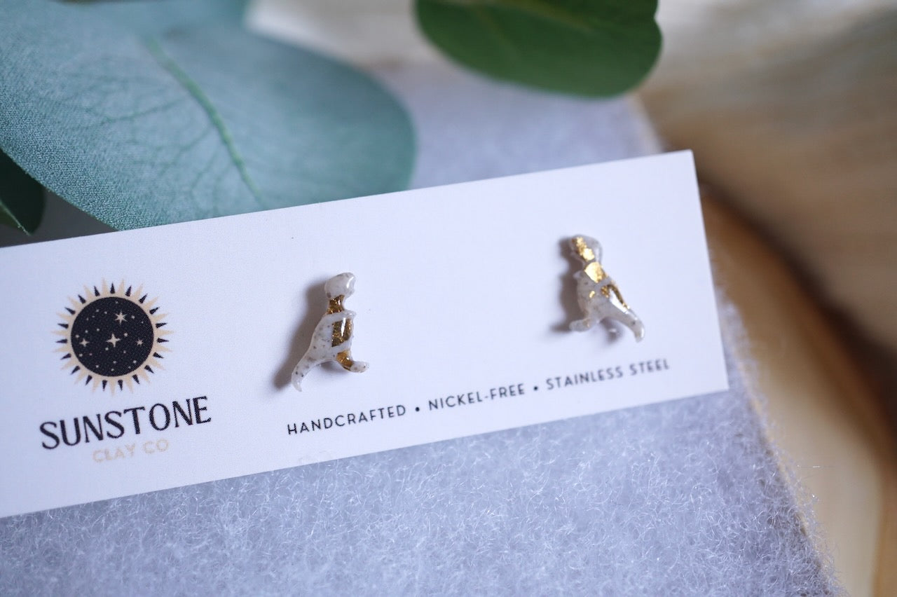 Gray and gold dinosaur earrings with stainless steel posts