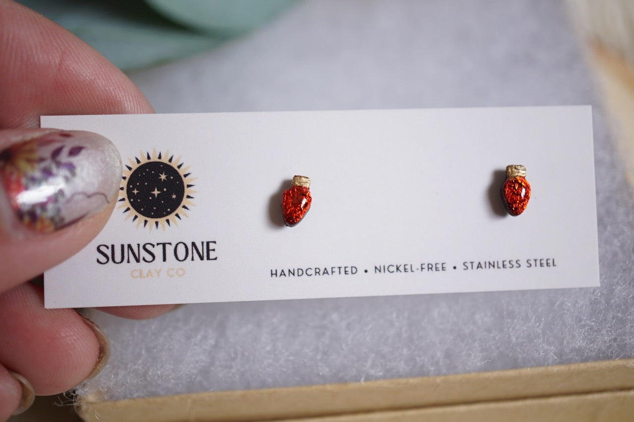 Red Christmas light stud earrings in two sizes