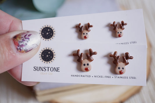 Reindeer stud earrings in two sizes