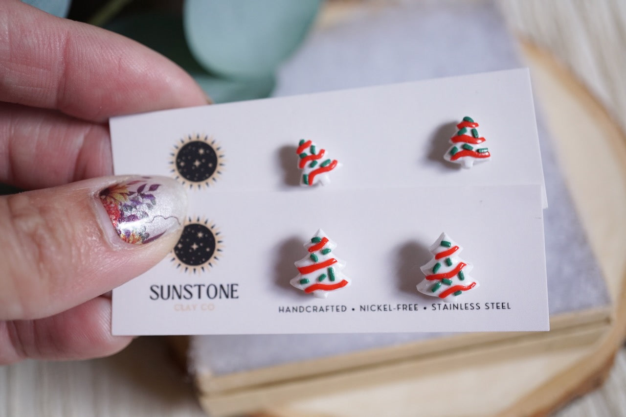 Little Debbie Christmas Cake stud earrings in two sizes