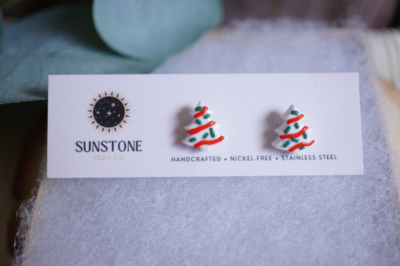 Little Debbie Christmas Cake stud earrings in large
