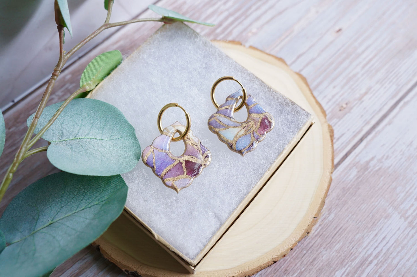 Scalloped Square Hoop Dangles | Orchid Veil Collection