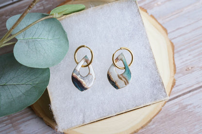 Handmade ocean-inspired teal earrings with gold hoops