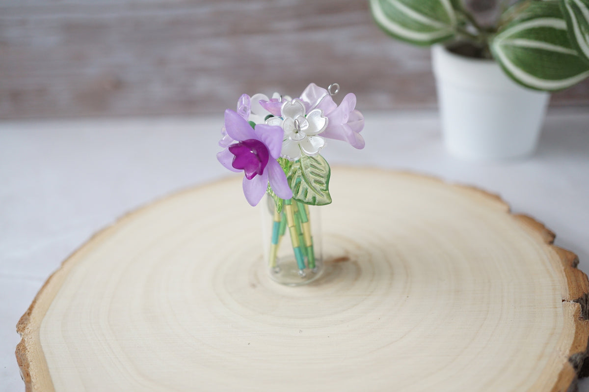 Lavender Fields: Mini Forever Flower Magnetic Vase with handmade flowers in purple, lavender, lilac and soft white tones