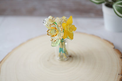 Sunshine: Mini Forever Flower Magnetic Vase with handmade flowers in sunny yellow, golden orange and cream tones
