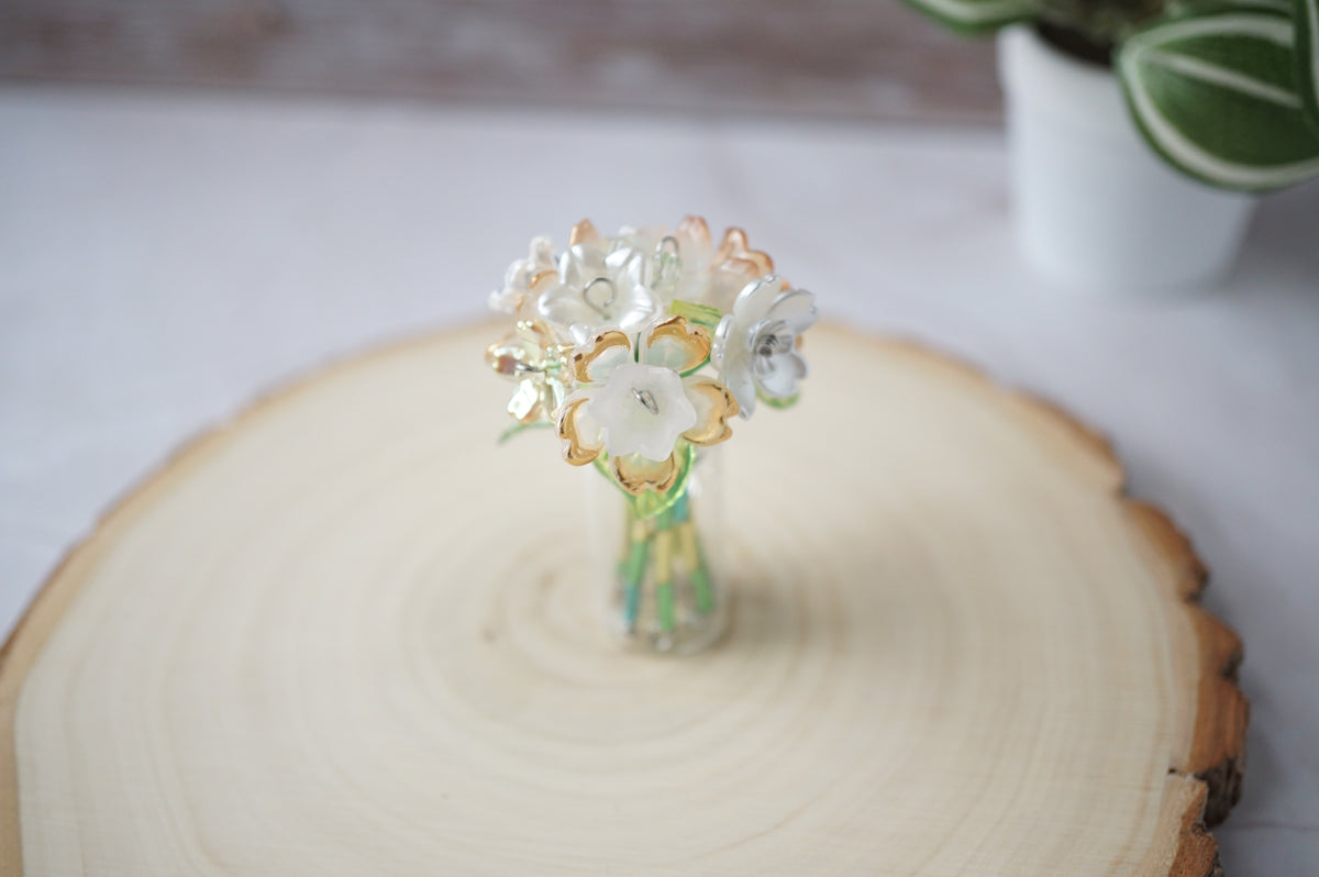 Neutral: Mini Forever Flower Magnetic Vase with handmade flowers in cream, white, champagne and soft neutral tones