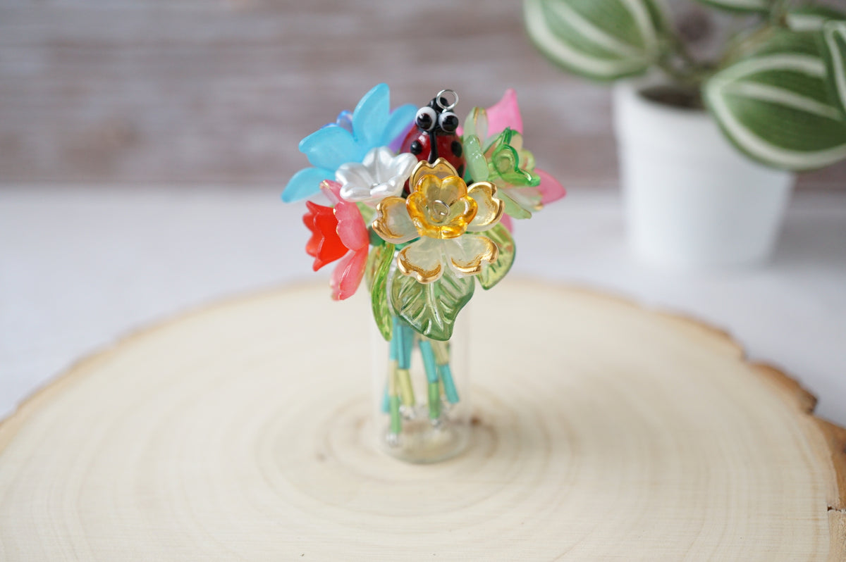 Wildflower: Mini Forever Flower Magnetic Vase with a colorful mix of handmade flowers in bright cheerful colors